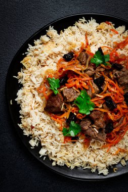 Kabuli pulao, pilav, Afganistan 'ın ulusal yemeği, etli pirinç, ev yapımı, insan yok.,