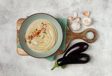 Babaganoush, patlıcan aperatifi, geleneksel Lübnan mutfağı, ev yapımı, insan yok.,