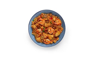 Jambalaya, Creole dish, American pilaf, rice with chicken and shrimp, vegetables, homemade, no people, clipart