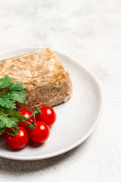 stock image pork jelly, aspic, homemade, cold appetizer, no people,