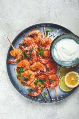 Kızarmış karides, kafasız, şiş, karides kebap, baharatlı, ızgara, ev yapımı, insansız, başsız, kızarmış, karides, karides - deniz ürünleri, deniz ürünleri, yiyecek, karides -, 