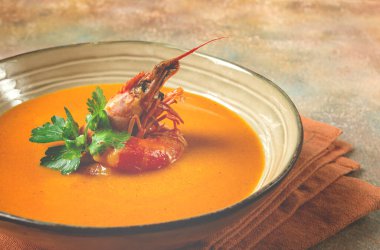 Karides kremalı çorba, çorba, Fransız mutfağı, ev yapımı, insan yok.,