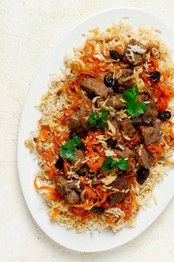 Kabuli pulao, pilav, Afganistan 'ın ulusal yemeği, etli pirinç, ev yapımı, insan yok.,