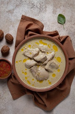 Satsivi, chicken in walnut sauce Baghe , cold dish, Georgian cuisine, homemade, no people, clipart