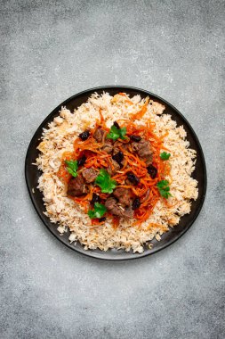Kabuli pulao, pilav, Afganistan 'ın ulusal yemeği, etli pirinç, ev yapımı, insan yok.,