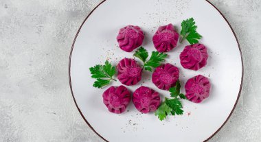 Pancar pancarı, mini khinkali, mor, Gürcü mutfağı, insan yok.,