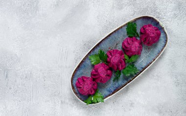 Pancar pancarı, mini khinkali, mor, Gürcü mutfağı, insan yok.,
