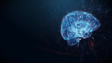 3D İnsan Beyni Hologramı Enerji Akımları ile çevrili Gelecekçi Biçim Anatomisi Bilgileri