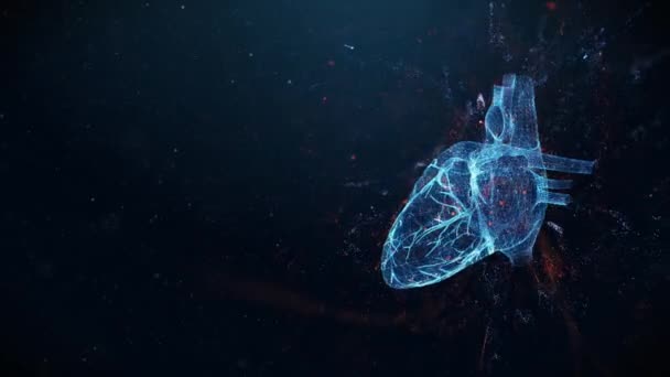 三维全息图人类心脏周围的能量流动在一个未来主义风格的Hud解剖信息图 — 图库视频影像