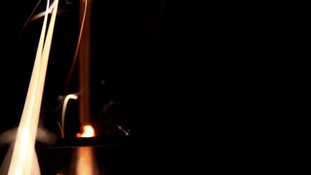 Closeup Real Firework Volcano Emitting Sparks Dark Background Pyro Glistening — Video