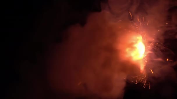 Close Burning Fuse Sparks Slow Motion — Stock Video