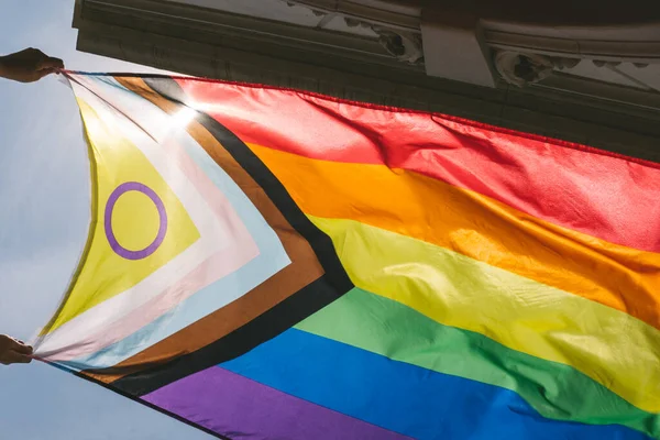 Neue Lgtbi Regenbogenfahne Mit Neuen Farben Der Trans Flagge Der — Stockfoto
