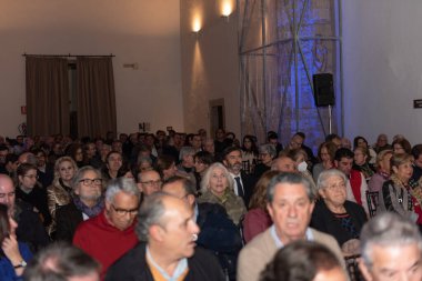 santiago, spain, november 29, 2022: presentation by former minister Jaime Mayor Oreja with Paco Vazquez of the neos project in santiago de compostela