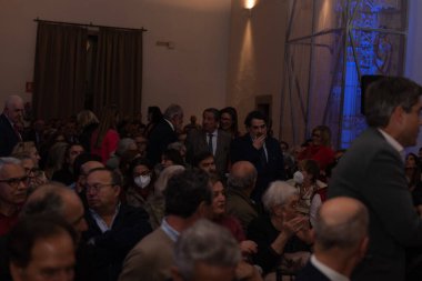 santiago, spain, november 29, 2022: presentation by former minister Jaime Mayor Oreja with Paco Vazquez of the neos project in santiago de compostela