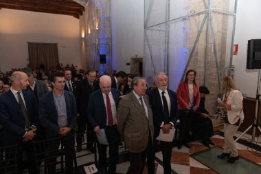 santiago, spain, november 29, 2022: presentation by former minister Jaime Mayor Oreja with Paco Vazquez of the neos project in santiago de compostela