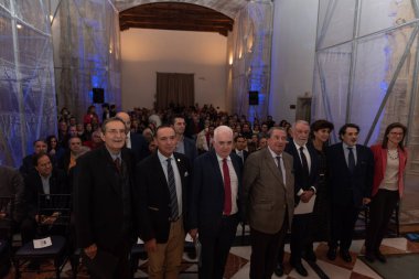 santiago, spain, november 29, 2022: presentation by former minister Jaime Mayor Oreja with Paco Vazquez of the neos project in santiago de compostela