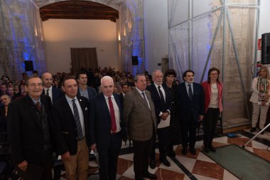 santiago, spain, november 29, 2022: presentation by former minister Jaime Mayor Oreja with Paco Vazquez of the neos project in santiago de compostela