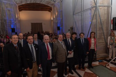 santiago, spain, november 29, 2022: presentation by former minister Jaime Mayor Oreja with Paco Vazquez of the neos project in santiago de compostela
