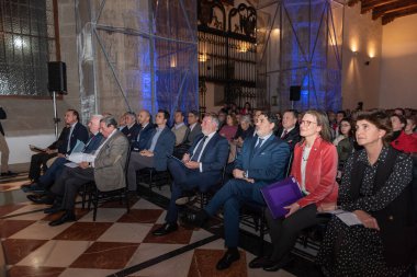 santiago, spain, november 29, 2022: presentation by former minister Jaime Mayor Oreja with Paco Vazquez of the neos project in santiago de compostela