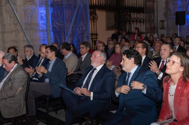 santiago, spain, november 29, 2022: presentation by former minister Jaime Mayor Oreja with Paco Vazquez of the neos project in santiago de compostela