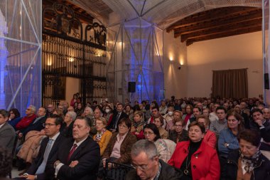 santiago, spain, november 29, 2022: presentation by former minister Jaime Mayor Oreja with Paco Vazquez of the neos project in santiago de compostela