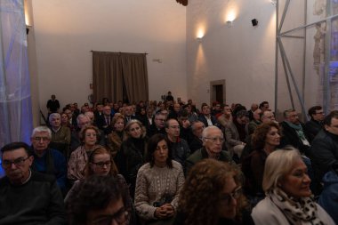 santiago, spain, november 29, 2022: presentation by former minister Jaime Mayor Oreja with Paco Vazquez of the neos project in santiago de compostela