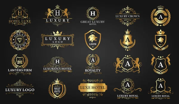 Świetny Zestaw Royal Eleganckim Logo Wektor Wzór — Wektor stockowy