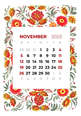 2023 yıllık takvim takviminde çiçek, çiçek, petrykivka dekoratif halk sanatı