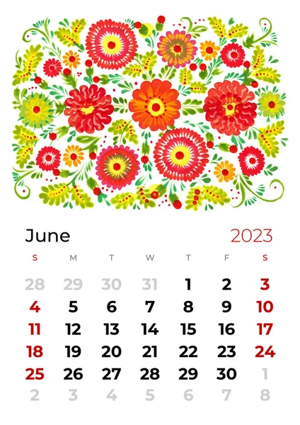 2023 Year Monthly Calendar Illustration Flowers Leaves Blossom Floral Background — Stock Photo, Image