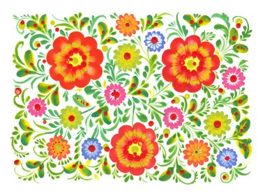 Hand-drawn floral painting isolated on white. Ukrainian folk art, traditional decorative painting style Petrykivka. Perfect print for cards, decor. clipart