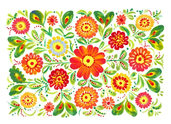 Pintura Floral Desenhada Mão Isolada Sobre Branco Arte Popular Ucraniana — Fotografia de Stock