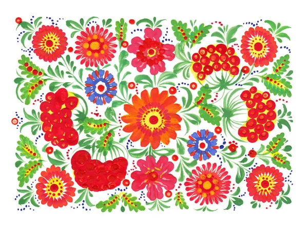 Handritad Blomstermålning Isolerad Vitt Ukrainsk Folkkonst Traditionell Dekorativ Målning Stil — Stockfoto