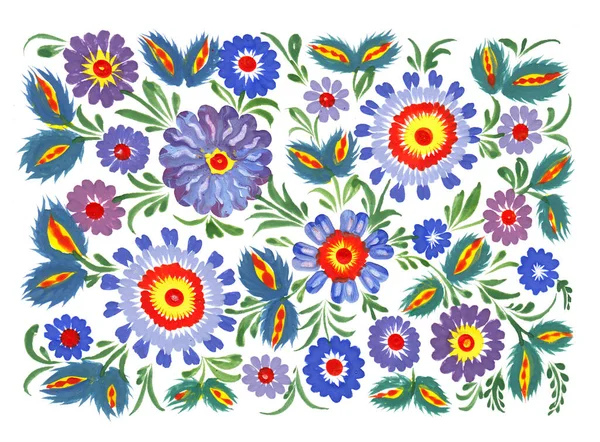 Pintura Floral Desenhada Mão Isolada Sobre Branco Arte Popular Ucraniana — Fotografia de Stock