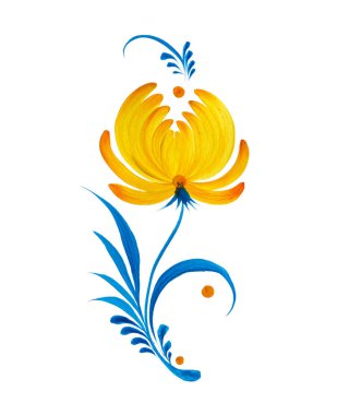 Beyaza izole edilmiş elle çizilmiş çiçek resmi. Ukrayna halk sanatı, geleneksel dekoratif resim tarzı Petrykivka. Kartlar için mükemmel baskı, dekor.