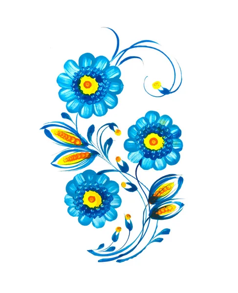 白地に描かれた手描きの花絵 ウクライナの民俗芸術 伝統的な装飾的な絵画スタイルPetrykivka カード 装飾のための完璧なプリント — ストック写真