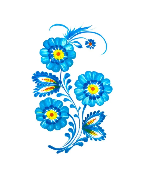 Handritad Blomstermålning Isolerad Vitt Ukrainsk Folkkonst Traditionell Dekorativ Målning Stil — Stockfoto