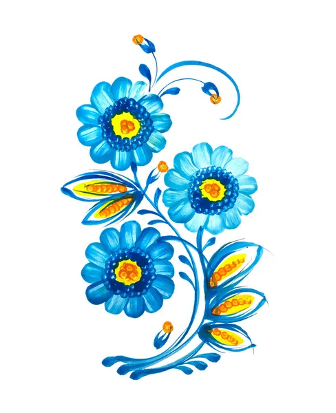 白地に描かれた手描きの花絵 ウクライナの民俗芸術 伝統的な装飾的な絵画スタイルPetrykivka カード 装飾のための完璧なプリント — ストック写真