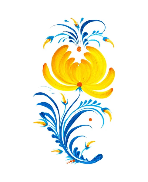 Намальована Вручну Квіткова Картина Ізольована Білому Українське Народне Мистецтво Традиційний — стокове фото