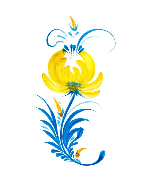 Pintura Floral Dibujada Mano Aislada Blanco Arte Popular Ucraniano Estilo — Foto de Stock