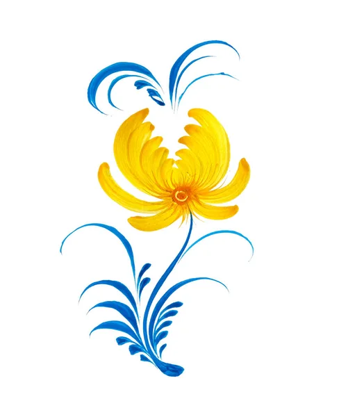 手工绘制的花卉画被隔离在白色上 乌克兰民间艺术 传统装饰绘画风格 Petrykivka 完美的卡片 装饰品印刷 — 图库照片