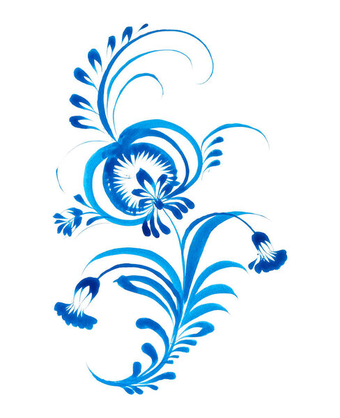 Ручная цветочная живопись изолирована на белом. Украинское народное искусство, традиционный стиль декоративной живописи Петриковка. Перфектный отпечаток для открыток, декора.