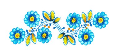 Çiçek desenli suluboya çizimi, elle çizilmiş petrykivka