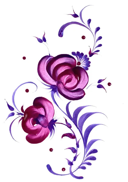 Ακουαρέλα Εικονογράφηση Σχέδιο Από Λουλούδια Χέρι Που Petrykivka — Φωτογραφία Αρχείου