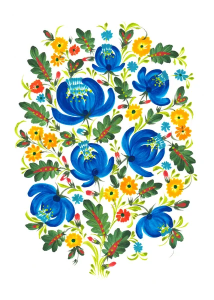 Акварельная Иллюстрация Рисунком Цветочного Узора Ручная Петриковка — стоковое фото