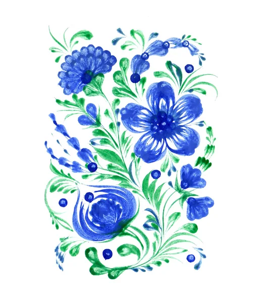Akvarell Illustration Med Teckning Blommönster Handritad Petrykivka — Stockfoto