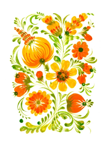 Ilustração Aquarela Com Desenho Padrão Floral Petrykivka Desenhado Mão — Fotografia de Stock