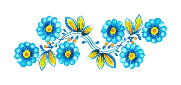 Aquarell Illustration Mit Zeichnung Von Blumenmustern Handgezeichnet Petrykivka — Stockfoto