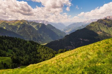 Alpine landscape walking from Passo San Pellegrino to Fuciade refuge, North Italy