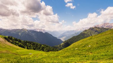 Alpine landscape walking from Passo San Pellegrino to Fuciade refuge, North Italy