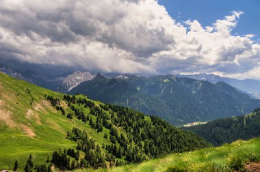 Alpine landscape walking from Passo San Pellegrino to Fuciade refuge, North Italy